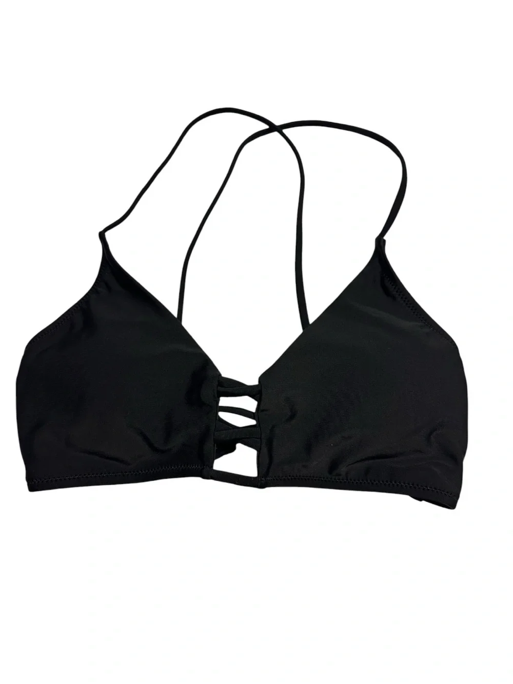 RELLECIGA Black Front Cutout Bikini Top Criss Cross Tie Back Size S